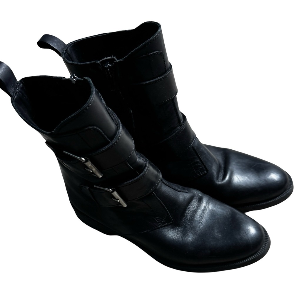 Emanuele Crasto Leather Moto Boots Women 40 Black Good Double Buckle Italy